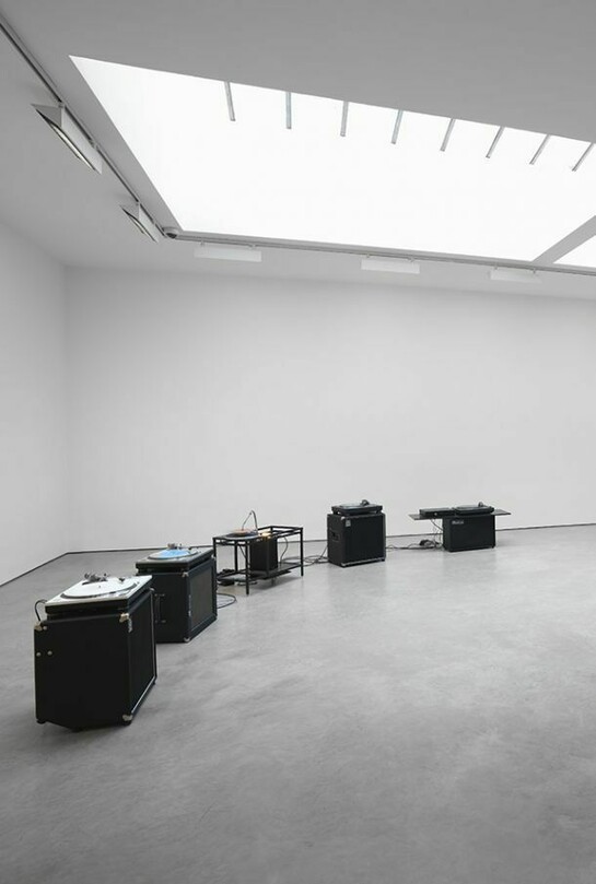 Haroon Mirza, Sitting in a Chamber, 2013, Installation View, Lisson Gallery, 2013, Monitor, cables, modified drawer, TV, copper tape, speakers, media player, foam, Courtesy the artist and Lisson Gallery