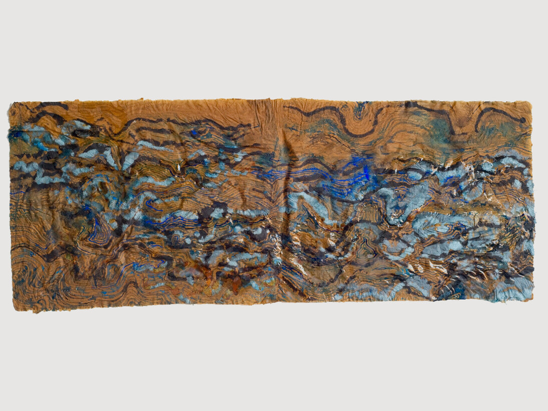 Nancy Cohen, Polyphonies, 2013, paper pulp, ink and rubber on handmade paper, 18 x 40 inches