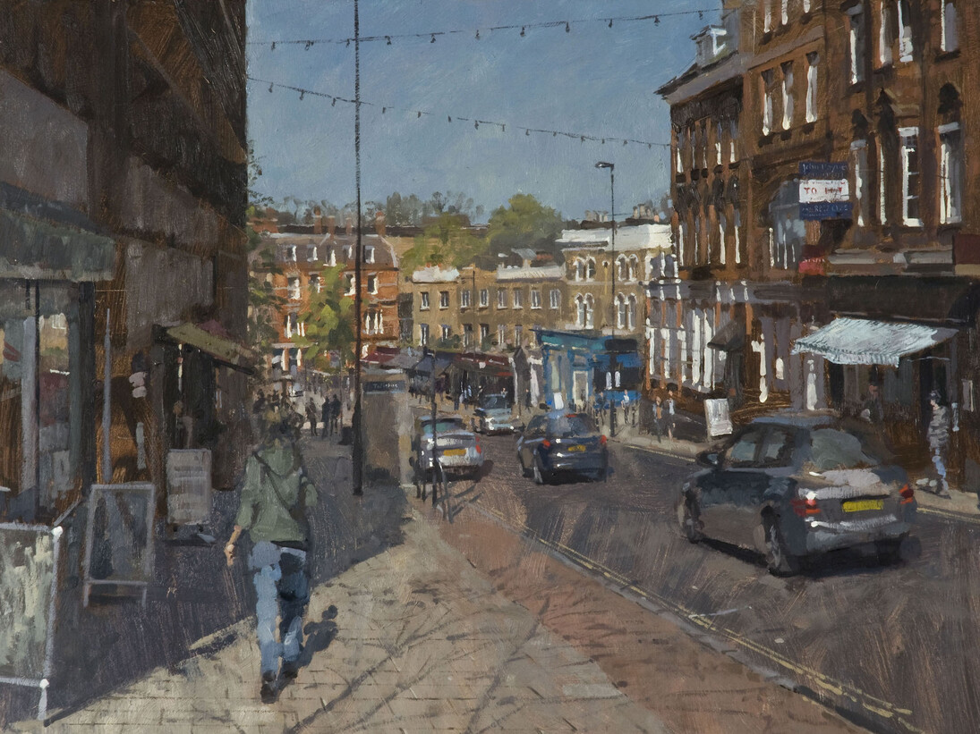 Benjamin Hope, Blackheath from Lee Road. Oil on Board, 2017, 50 x 40 cm. Courtesy of Gallery Different
