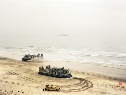 An-My Lê, Offload, LCACs and Tank, California, 2006, Archival pigment print, 40 x 56 1/2 inches, Edition of 5, Image courtesy of the artist and Murray Guy, New York