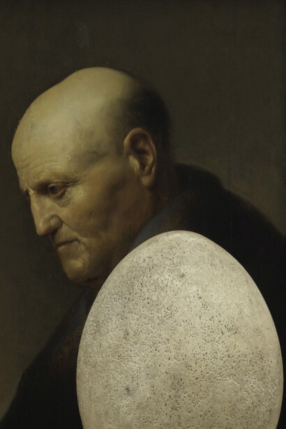 Jan Lievensz, Head of an Old Man, c.1629, Oil on wood panel, 91 x 80.6 x 8.7 cm, National Gallery of Ireland Collection, Elephant bird egg (Aepyornis maximus), from Madagascar. Purchased from Mr Peter D.G. Read, Derryvale House, Roscrea, Co. Tipperary; Madagascar (1975) Collection National Museum of Ireland – Natural History, Photograph © National Gallery of Ireland and National Museum of Ireland.
Denis Mortell Photography
