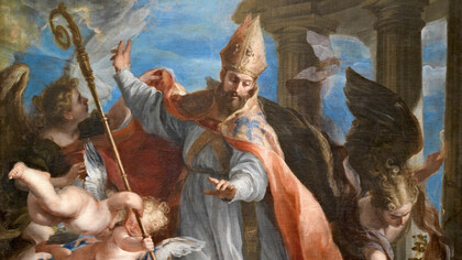 Claudio Coello; El triunfo de san Agustín, 1664 (detalle). Para san Agustín, en la tierra con un «amén» aceptamos a Dios, ya en el cielo con «aleluya» lo alabaremos al contemplarlo