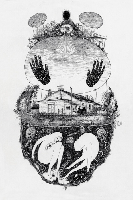 Pat Perry, Black Eden-Lake County, 2014 inchiostro su carta. Courtesy of Dorothy Circus Gallery 