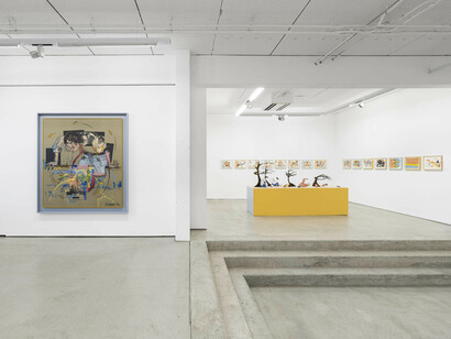 Simon Fujiwara, Who’s iconic? – Paintings, drawings, and maquettes from the whoseum of who the baer, exhibition view. Courtesy of G2 Kunsthalle