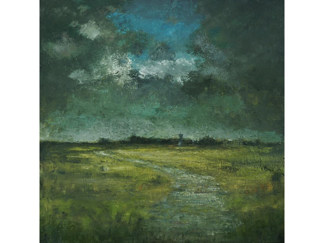 Albert Hadjiganev, Promenade sous la pluie, 2014, Oil on Canvas, 59" x 59"
