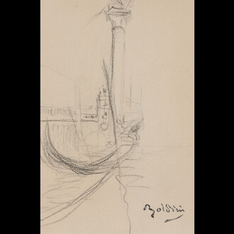 Giovanni Boldini, Colonna del Leone a Venezia, 1880-1889, Matita grassa su carta, 152 x 104 mm