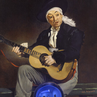 Jeff Koons
Gazing Ball (Manet Spanish Singer), 2014 - 2015
oil on canvas, glass, and aluminum
175,9 x 136,5 x 37,5 cm
69 1/4 x 53 3/4 x 14 3/4 inches
Courtesy of the artist and Almine Rech Gallery