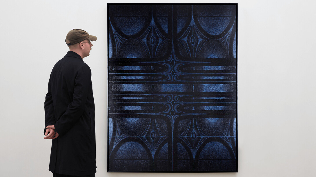 Ragini Bhow, Light Shield (exhibition view), 2023. Crushed crystal, mica, acrylic, flashe on birch, 73.5 x 56.5 inches (183 x 144 cm). Courtesy of François Ghebaly Gallery