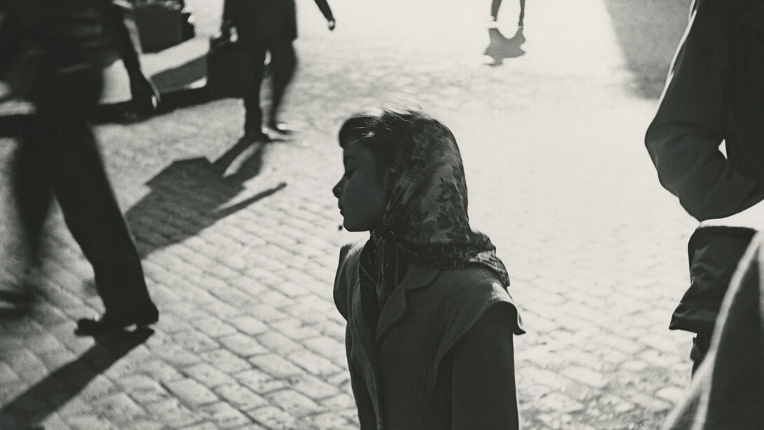 Saul Leiter, Scarf , c.1948, Gelatin silver print, 11 x 16 3/4 in. Mounted. Photographer's credit stamp on mount verso.