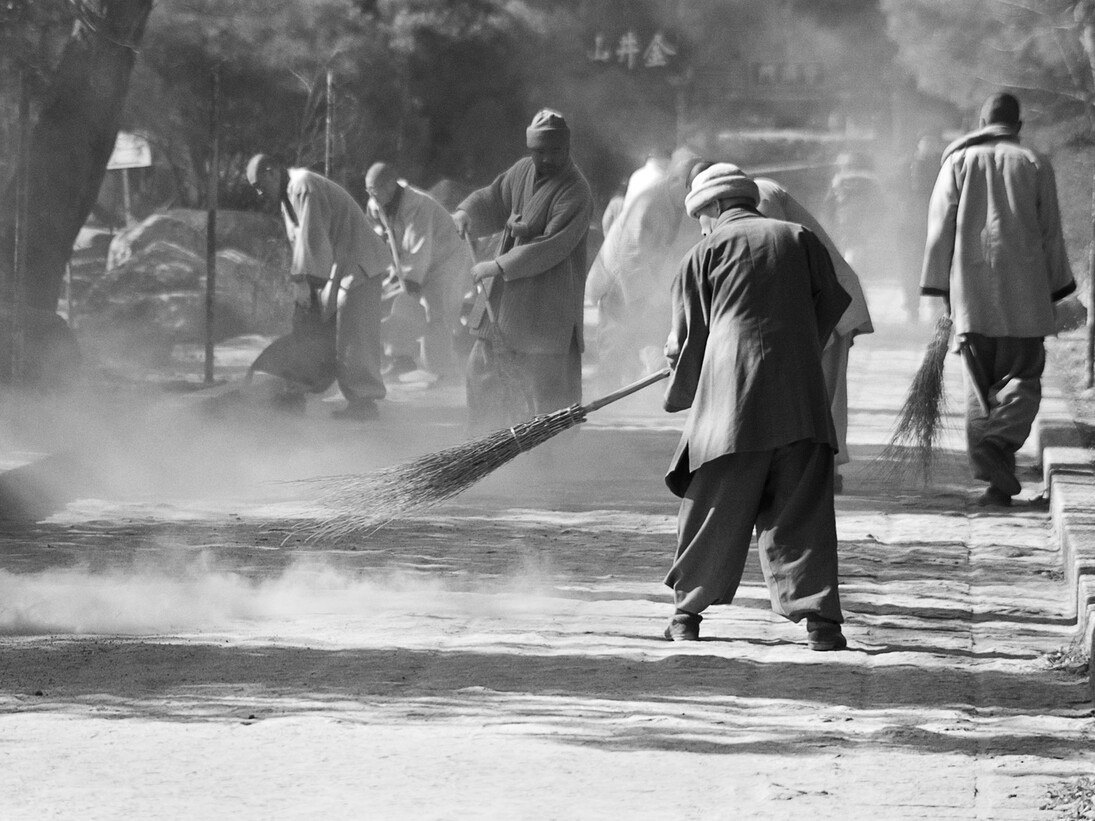 Spencer McCall, Sweeping Monks, Photograph on Fine Art Paper, 8" x 12"