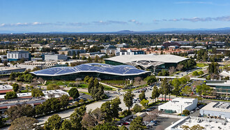 Drone view of NVIDIA’s headquarters in Santa Clara, California, USA