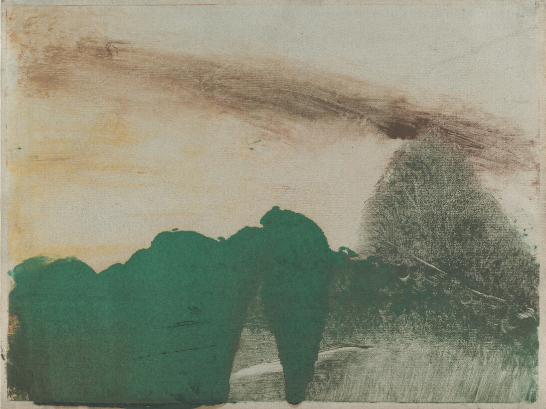Hilaire‑Germain‑Edgar Degas (French, 1834–1917). Forest in the Mountains (Forêt dans la montagne), c. 1890. Monotype in oil on paper. Plate: 11 13/16 x 15 3/4″ (30 x 40 cm). The Museum of Modern Art, New York. Louise Reinhardt Smith Bequest.