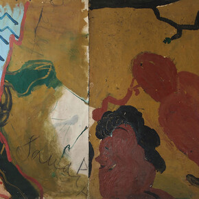 Rose Wylie, Bird and worm (Suez war), 1990 - 2014, Oil on canvas, 183 x 289 cm