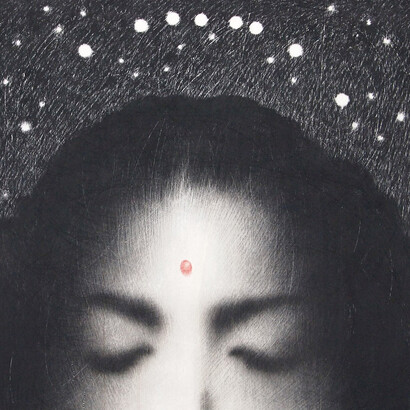 Omar Galliani, Berenice, 2018, pastello su tavola, cm. 50x50.