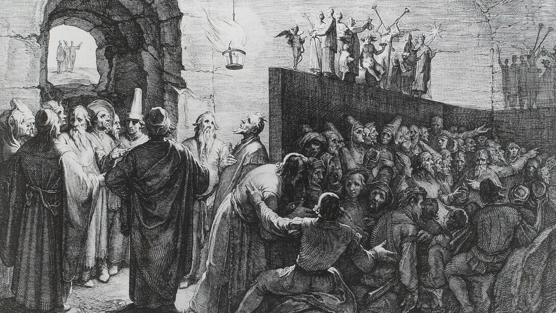 La alegoría de la caverna según un grabado de Jansaenredam (1604)