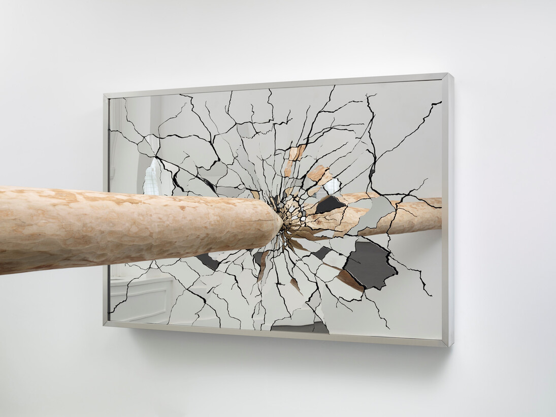 Li Hui, Ksana, 2015, Mirror finished stainless steel, steel, wood, Site specific (mirror: 49 x 73 x 6 inches)