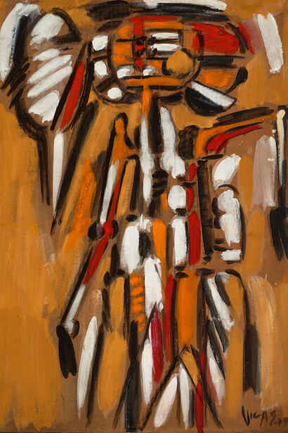 Duende Rojo. 1979. Gouache on cardboard pasted on wood. 75.5-x-56 cm