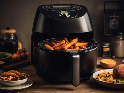 Healthy cooking in a cozy, rustic kitchen enhanced by the use of an air fryer