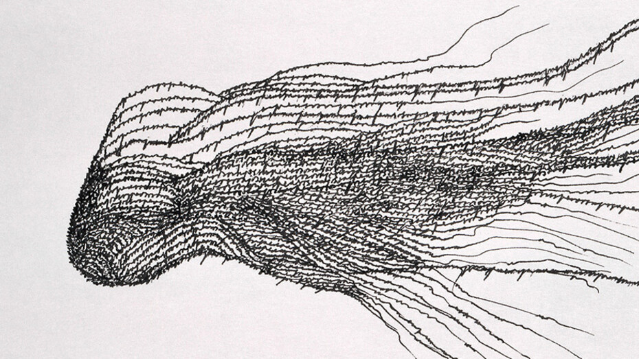 Ana Hatherly (1929-2015)
«Os anjos suspensos», 1998. Tinta da China sobre papel, 13 x 20 cm. Museu Calouste Gulbenkian – Coleção Moderna.