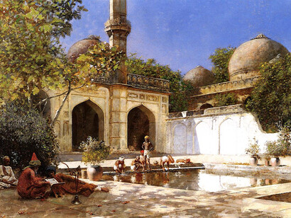Edwin Lord Weeks, *Figures in the Courtyard of a Mosque, 1893-1895*, óleo sobre tela 
