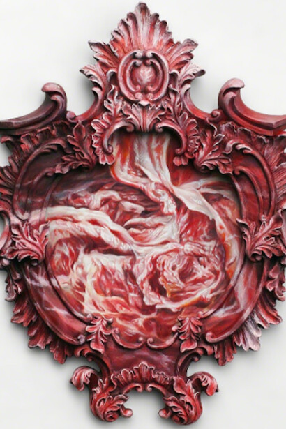 Matthew Schlagbaum: Smiling through gritted teeth and Victoria Reynolds: Medaillons de Corpos (Flesh Medallions). Courtesy of Bert Green Fine Art