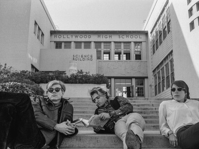 Steve Schapiro, Andy Warhol, Gerard Malanga and Mary Woronov, Hollywood High School (detail), 1966. Courtesy of Fahey/Klein Gallery