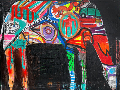 Casey McGlynn, Horse Letting Go, 48x60 inches, mixed media on canvas. Courtesy the artist and Foster/White Gallery
