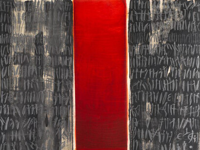 “Landscape 2,  “ ink, graphite , charcoal on wood, 122x122 cm