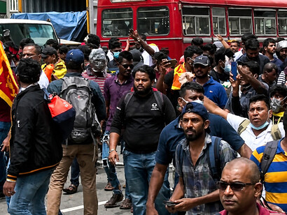 Demonstrators rally amid soaring inflation and economic hardship in Sri Lanka, where a critical foreign exchange crisis has triggered shortages of fuel, food, and medical supplies