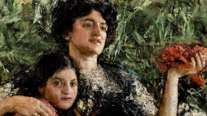 Antonio Mancini Ritratto della signora Pinelli con la figlia, 1911 Olio su tela, 60 X 95 cm. Courtesy of Galleria Bottegantica