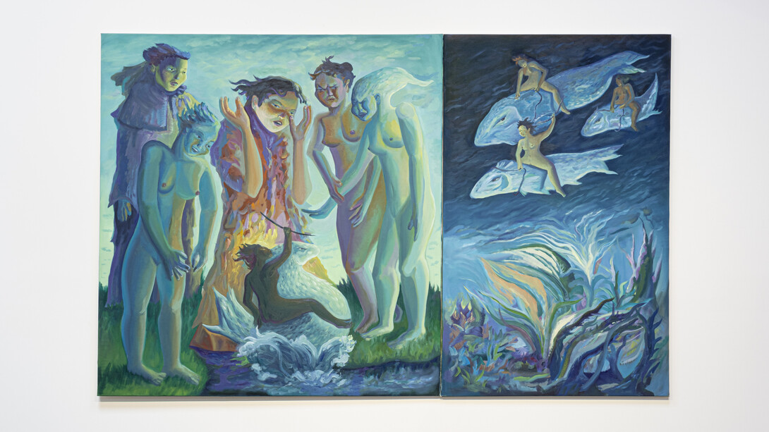 Yuma Radne, Weight of water, 2023, oil on canvas, 68 7/8x108 1/4 inches. Courtesy of the artist and Steve Turner, Los Angeles