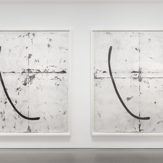 Tony Lewis, Time After Time, 2015, Pencil and graphite on paper, Two parts: 89 1/4 x 77 x 3 1/8 inches framed, 89 1/8 x 77 x 3 1/8 inches framed © Tony Lewis. Photo by Lance Brewer. Image courtesy Andrea Rosen Gallery