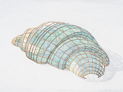 Los Carpinteros, Croissant I , 2013, Watercolour on paper, 80 x 113.5 cm, Courtesy of Galerie Peter Kilchmann, Zurich © Los Carpinteros