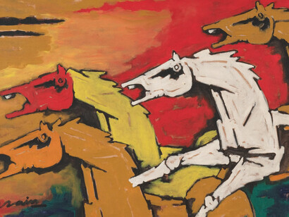 M. F. Husain. Courtesy of Aicon Gallery