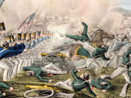 Litografía de la Batalla de Churubusco, realizada para ilustrar la invasión estadounidense de México. John Cameron, 1847