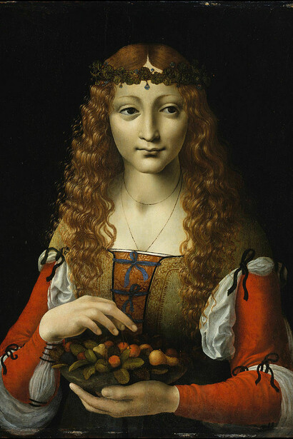 Giovanni Antonio Boltraffio, *Ragazza con ciliegie* (aussi attribué à Giovanni Ambrogio de Predis), 1491-1495