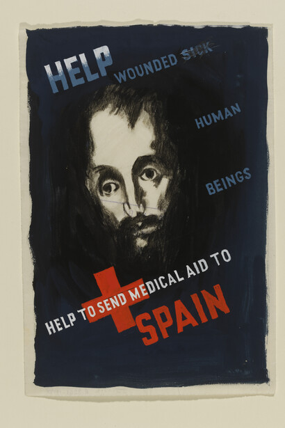 Edward McKnight Kauffer, Design for a poster, Help to Send Medical Aid to Spain, issued by the Spanish Medical Aid Committee, London, 1937, Gouache on paper, Victoria and Albert Museum © Simon Rendall 
