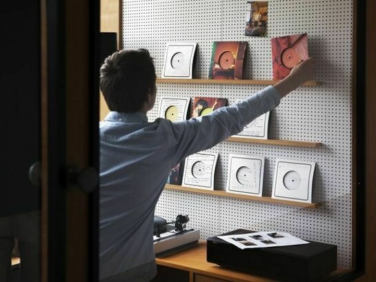 Phil Collins, my heart's in my hand, and my hand is pierced, and my hand's in the bag, and the bag is shut, and my heart is caught, 2013. Sound installation and collaborative project with Gulliver survival station for the homeless Cologne. Ten 7" vinyls, listening booths, turntables, amplifiers, speakers; dimensions variable. Installation view, In Every Dream Home a Heartache, Museum Ludwig, Cologne, 2013. Courtesy Shady Lane Productions, Berlin and Tanya Bonakdar Gallery, New York