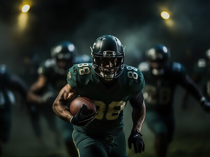 Clad in their formidable protective equipment, American football players gear up for the match, epitomizing the grit and commitment synonymous with the sport