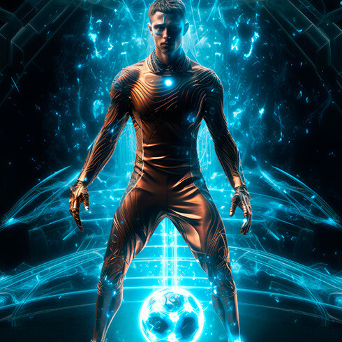 Jogador de futebol futurista construído com AI. Tudo o que sabem é o que veem nas redes sociais
