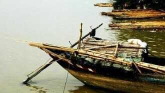 Traditional Bengal Boats Anchored at Halisahar Jetty.