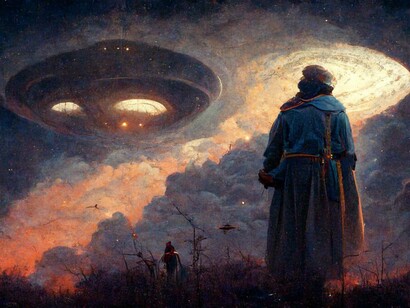 Ezekiel describes seeing a “great cloud with fire enfolding itself” that is accompanied by “four living creatures”