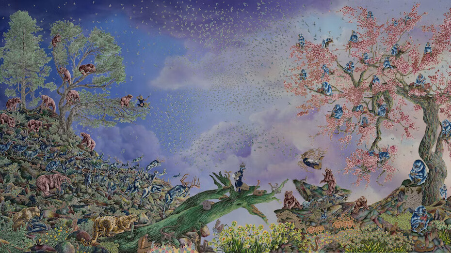Raqib Shaw, Paradise lost (chapter 1) (detail), 2009–25. Courtesy of the Art Institute of Chicago