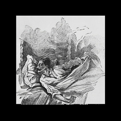 Georges Lemoine, illustrazioni per Le Horla (1910). Sono tornati gli stessi incubi. La notte scorsa ho sentito qualcuno accovacciato sopra di me, con la bocca contro la mia: mi beveva la vita attraverso le labbra