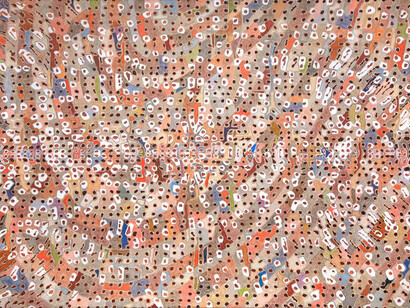 Nayda Collazo-Llorens, Locus Rackets Hypnotic #3, 2012, Mixed media on canvas, 50 x 70 inches. Courtesy of LMAKprojects, NY