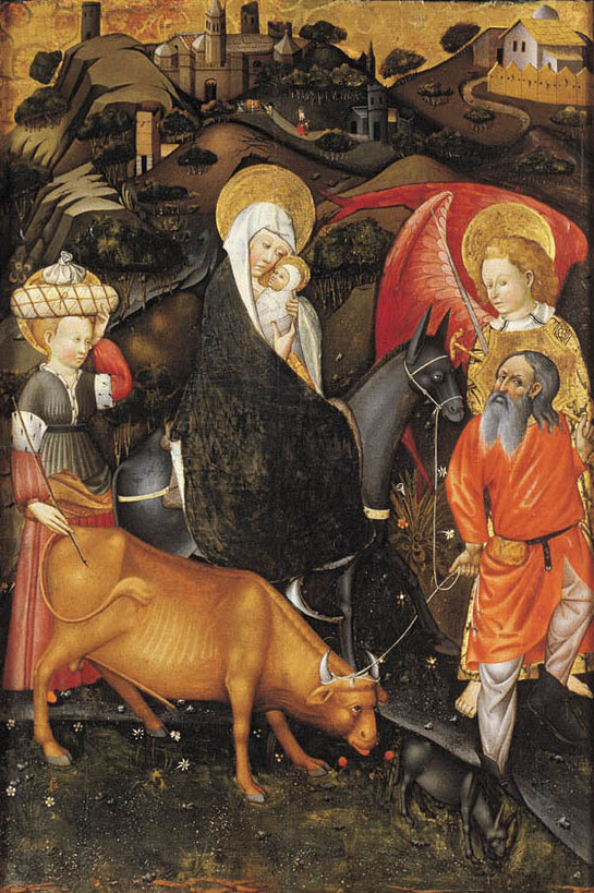 Jaume Ferrer II (attivo tra il 1430 e il 1461), Fuga in Egitto, Catalogna, 1432-1434, Tempera su legno, Vic, Museu Episcopal