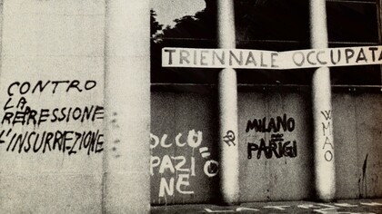 Ingresso Triennale di Milano, Italia, durante l'occupazione di maggio 1968