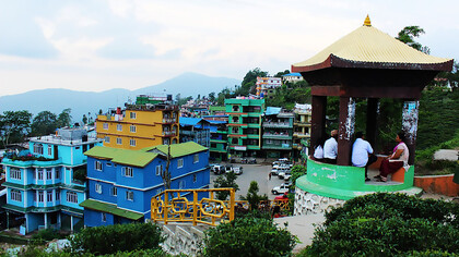 A view of Ilam Bajar from Ilam tea garden (tea plantations), Ilam District, Nepal