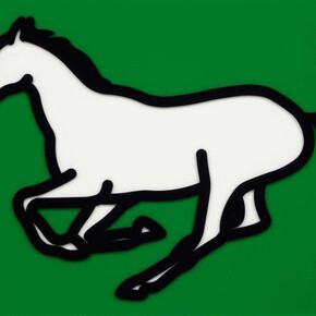 Julian Opie, Galloping horse 1., 2013, A series of three inlaid and overlaid acrylic panels, Panel size 61.3 x 100.0 x 3.9 cm, Edition of 35, Courtesy Julian Opie and Alan Cristea Gallery, London