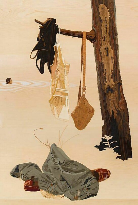Alison Elizabeth Taylor, Into the Wild, 2012, Wood veneer, oil paint, shellac, 52 1/2 x 38 1/2 in. (133.3 x 97.8 cm)